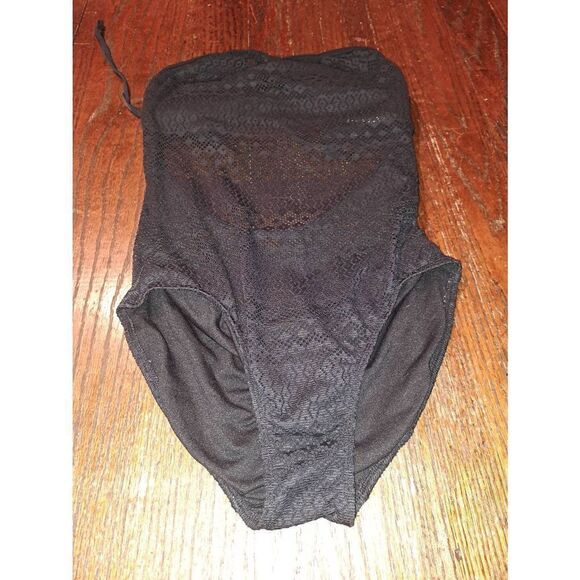 Medium 8/10 Time and Tru Black Sheer Tie Back One Piece Swimsuit Bathing Suit - Picture 1 of 4